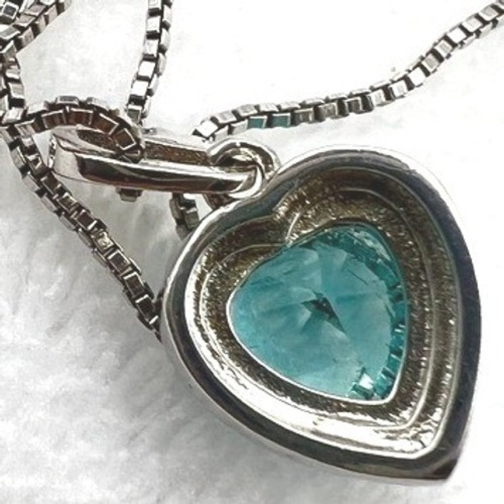 Sterling Silver CZ Necklace‎ Blue Heart Halo Cubic Zirconia - Picture 3 of 14